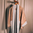 Vintage Silk Haori Kimono Robe, Mature Shunga Print, Champagne & Cream