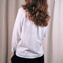 Pierre Estelle Paris Vintage White Striped Band Collar Button Shirt