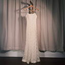 Sparkling Ivory Lace Slip Wedding Dress, Spaghetti Strap Column Gown