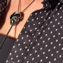 David Bowie Gunmetal Skull Pendant Bolo Cord Necklace
