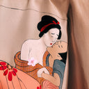 Vintage Silk Haori Kimono Robe, Mature Shunga Print, Champagne & Cream