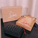Christian Louboutin Spiked Zip Wallet, Black Leather, Red Interior