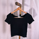 Sandro Paris Black Knit Two Piece Set, Cropped Top & Pocket Skirt