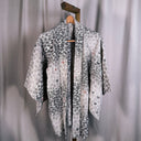 Vintage Sunflower Haori Kimono Jacket, Grey & Ivory Silk with Red Details
