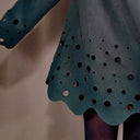 Italian Boutique Teal Knit Tunic with Laser Cut Scalloped Hem