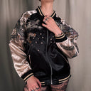 Oni Denim Embroidered Dragon Sukajan Satin Bomber Jacket