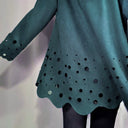 Viridian Laser Cut Scalloped Hem Knit Tunic Sweater