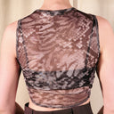 Sheer Mesh Smoky Snakeskin Crop Top, Mock Neck Sleeveless