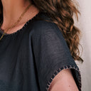 Sheer Charcoal Gauze Top, Hand-Stitched Picot Hem, Mexico
