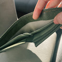 Vintage 50s Green Pebbled Leather Bifold Wallet, Chevron Emblem
