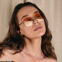 TOMS Amber Tinted Funky Silver Frame Sunglasses