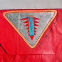 1985 Melinda Barber Red Leather Envelope Clutch, Southwestern Appliqué