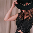 Hand-Painted Oaxacan Wide-Brim Felt Hat: Día de los Muertos Florals