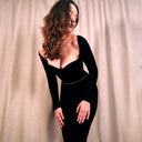 Khaite Black Sweetheart Neckline Long Sleeve Stretch Knit Dress