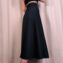 1970s Black Corset Waist Midi Skirt, High Thigh Slit (XS/S)