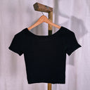 Sandro Paris Black Knit Two Piece Set, Cropped Top & Pocket Skirt