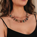 Teotihuacán Gemstone Collar, Gold-Plated Mexican Statement Necklace