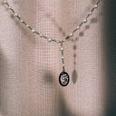 Parisian Pearl Beaded Necklace with Black Oval Cameo Anatomical Heart Pendant