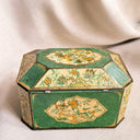 Vintage English Chinoiserie Tin, Green & Gilt Octagonal Tea Box