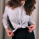 Pierre Estelle Paris Vintage White Striped Band Collar Button Shirt
