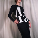 Maison Margiela Black Logo Print Long Sleeve Maxi Dress, Size 42 S