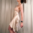 100% Silk Champagne Halter Fairy Slip Dress, Asymmetric Hem