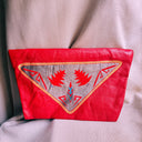 1985 Melinda Barber Red Leather Envelope Clutch, Southwestern Appliqué
