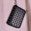 Christian Louboutin Spiked Zip Wallet, Black Leather, Red Interior