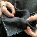 Sheer Charcoal Gauze Top, Hand-Stitched Picot Hem, Mexico