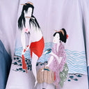 Vintage Silk & Linen Haori Jacket, Brown & Blue Color Block, Sapphic Ukiyo-e