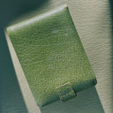 Vintage 50s Green Pebbled Leather Bifold Wallet, Chevron Emblem
