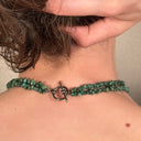Greek Silver Labyrinth Pendant Necklace, Green Stone Beaded Collar