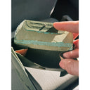 Vintage 50s Green Pebbled Leather Bifold Wallet, Chevron Emblem
