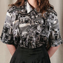 1980s Marcel Laeuffer Monochrome Cityscape Print Shirt, Amsterdam