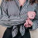 Vintage Korean Green & White Striped Button Down by Expressions